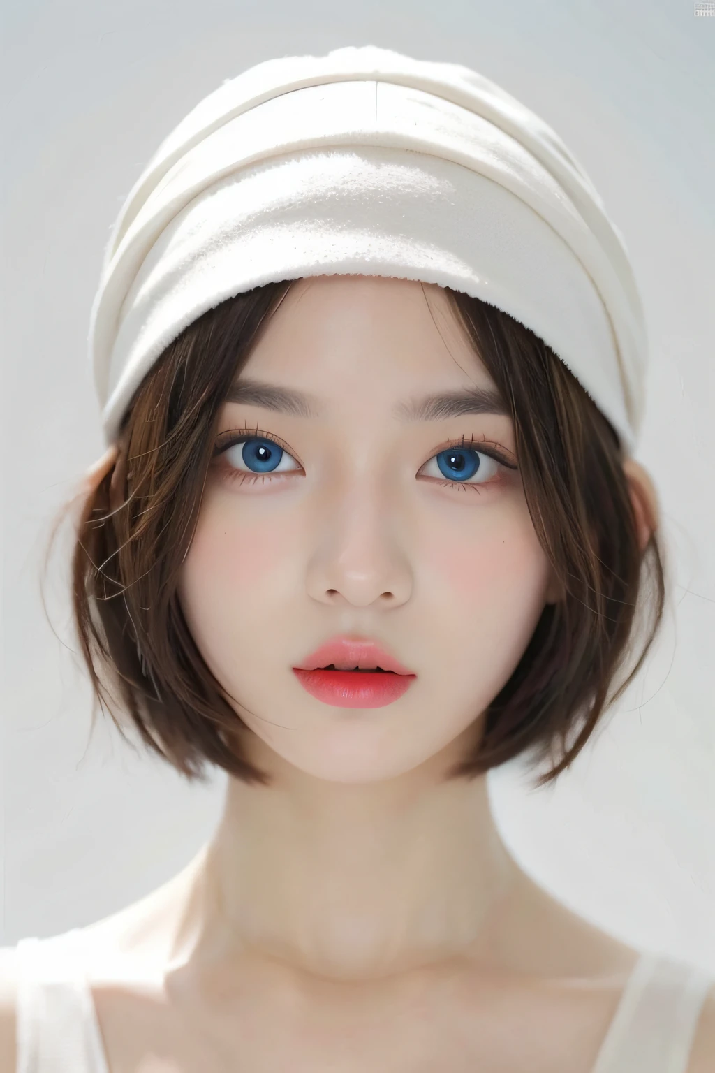 short hair, headband, hypebeast, blue eyes, white background