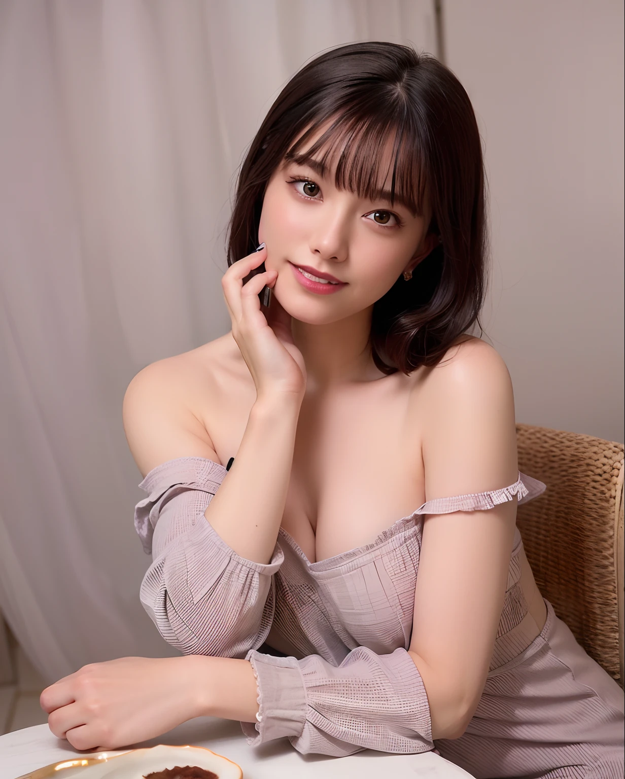 ((Exposing shoulders)), ((Ample breasts)), ((The skirt is short)), ((Sexy Legs)), ((whole body)),Practical的, Stylish girl, Red lips, Mature Woman, Exquisite makeup, Big eyes, beautiful, (Highest quality, masterpiece:1.2), Super detailed, (Practical:1.37), ((random scene, Random shooting angle)), ((Sexy long legs)), Young and energetic, Attractive model, (Delicate eyes, Delicate lips), show a bright smile, Create attractive girl images, Warm colors, Very high color saturation, Official Art, 非Always DetailsなCG, Unified 8K wallpapers, (High Dynamic Range:1.4), (Movie atmosphere),(Soft colors), (Natural skin texture, 超Practical的, Soft Light, Always Details), night, moonlight、((Floral Outfit))、(((Gray background)))、smile、Are standing。