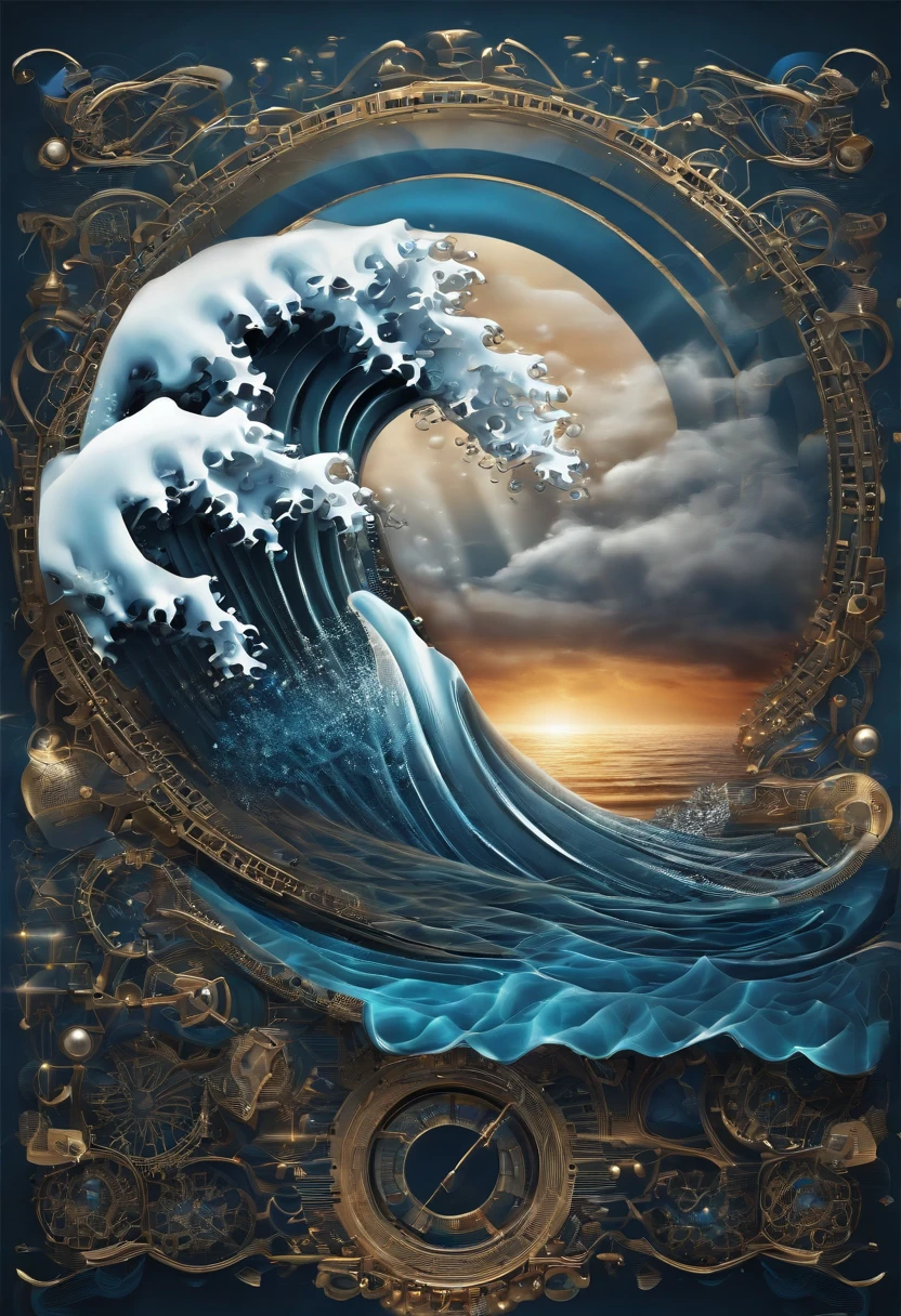 Technology Wave Icon: Combine a stylized representation of an ocean wave with technology elements such as electrical circuits or subtle gears to show the integration of technology in the study of the oceans in png