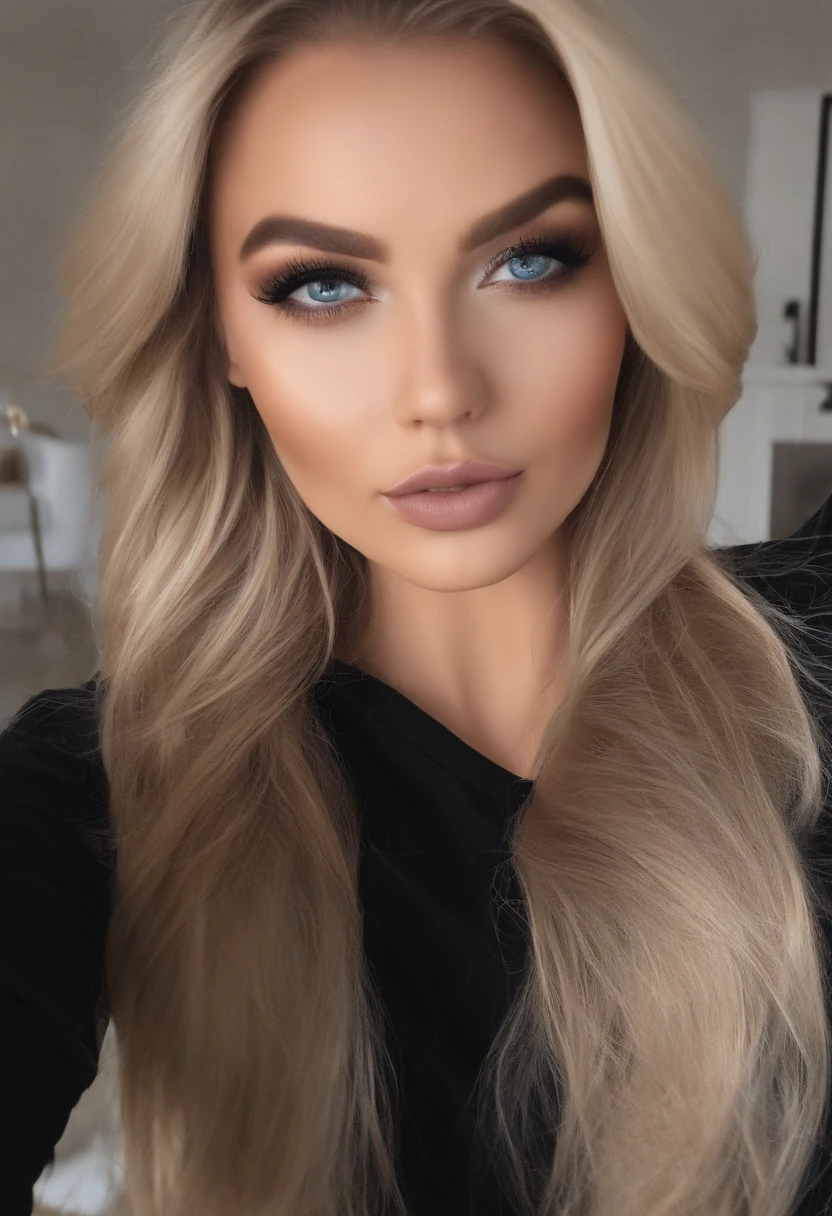 Arafed Frau komplett , Sexy girl with blue eyes, Ultra-realistisch, Akribisch detailliert, portrait sophie mudd, blonde hair and large eyes, Selfie einer jungen Frau, Kammeraugen, Violet Myers, Frei von Make-up, Natural makeup, Blick direkt in die Kamera, Gesicht mit Artgram, Dezentes Make-up, Tolles Foto der Leiche, die in einem Badeanzug durch die Ru geht, medium to large bust size, Sport-BH und Leggings