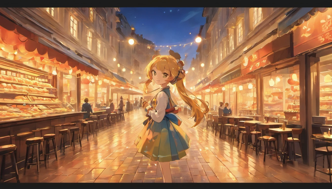 (best quality,4k,highres,masterpiece:1.2),ultra-detailed,realistic,bustling outside patisserie,delicious dessert on the table,nut cracker,happy expression,beautiful sunset,girl in school uniform,
oil painting style,detailed portrayal of her face,exquisite details of her eyes and lips,warm golden tones,soft and warm lighting,green plants and flowers in the background,glowing street lights,blurred bokeh effect,impressive realism,meticulous brushstrokes,immersive rendering,elegant and joyful atmosphere.