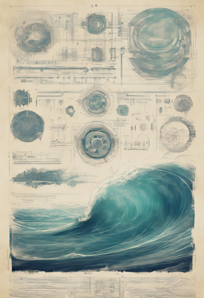 Technology Wave Icon: Combine a stylized representation of an ocean wave with technology elements such as electrical circuits or subtle gears to show the integration of technology in the study of the oceans in png