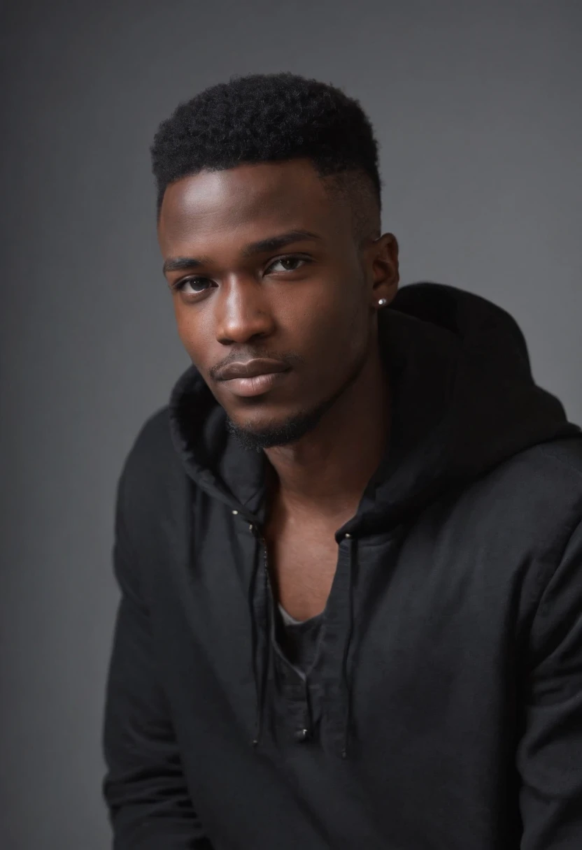jeune homme noir africain, wearing modern clothes of singer of the good drip, Very realistic abstract studio photo background, fantaisique, Shot with a professional camera with moderate depth of field, corps complet