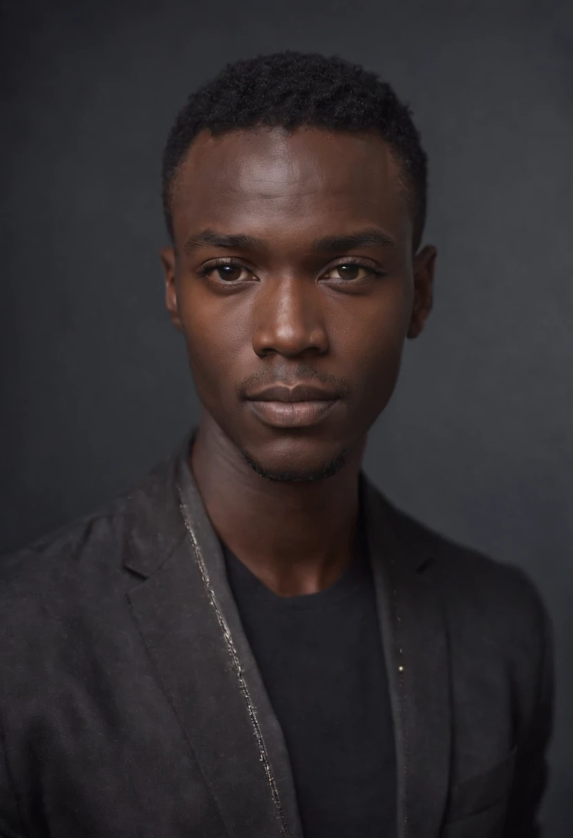 jeune homme noir africain, wearing modern clothes of singer of the good drip, Very realistic abstract studio photo background, fantaisique, Shot with a professional camera with moderate depth of field, corps complet