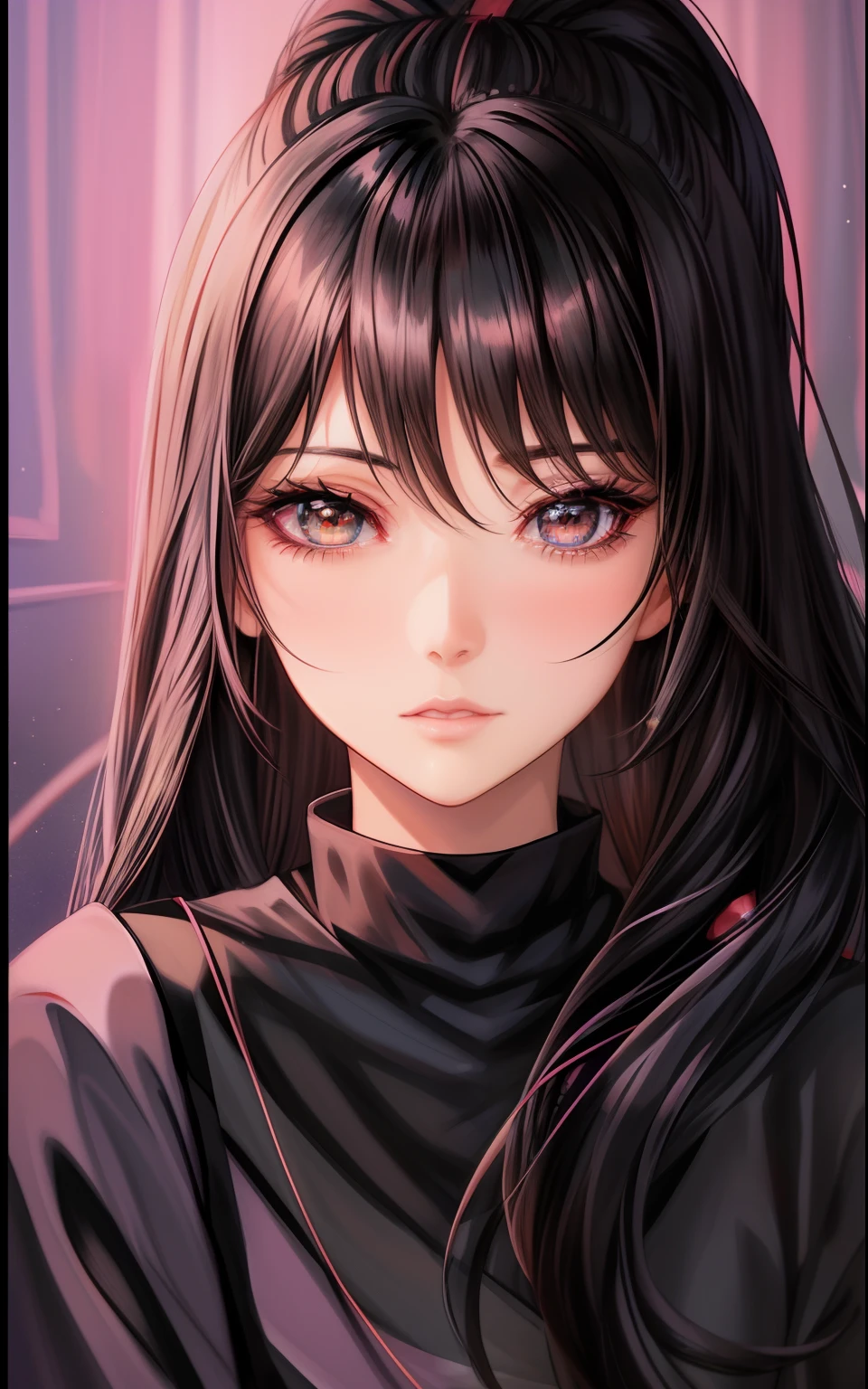 a cartoon girl with long hair and a black top, in an anime style, 🤤 girl portrait, she has black hair with bangs, semirealistic anime style, anime style portrait, in anime style, beautiful anime portrait, realistic anime artstyle, realistic anime art style, an anime girl, kawaii realistic portrait, portrait anime girl, in the art style of bowater