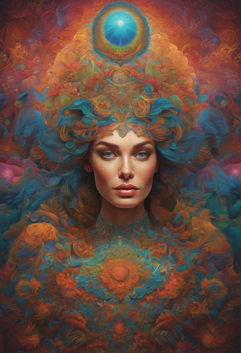 An extremely psychedelic portrait of a therapist, Surreal, LSD, face, Detailed, Intricate, elegant, agile, Highly detailed, Digital painting, Art Station, concept-art, smooth, Sharp focus, illustration