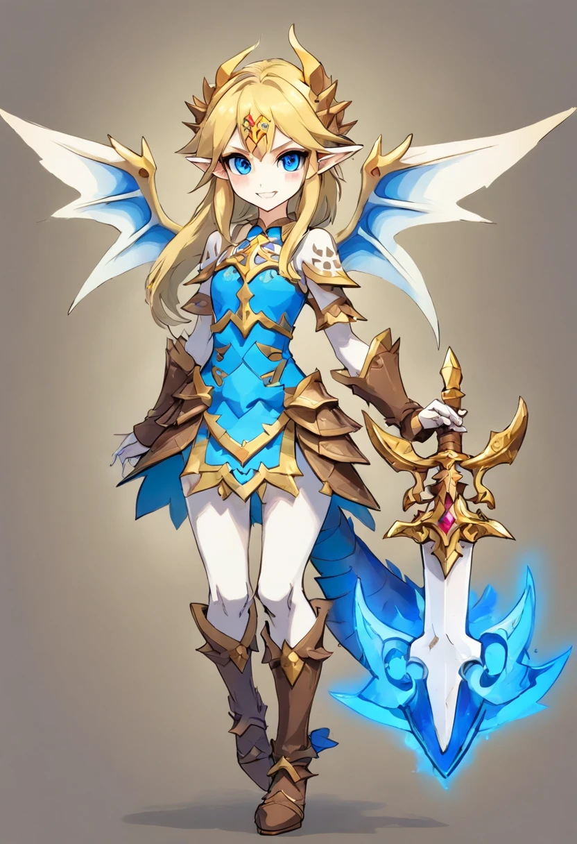 Bone-Dragon anime girl, armor made of bones, bone wings, fangs, glowing blue eyes, undead, long skeleton tail, masterpiece, best quality