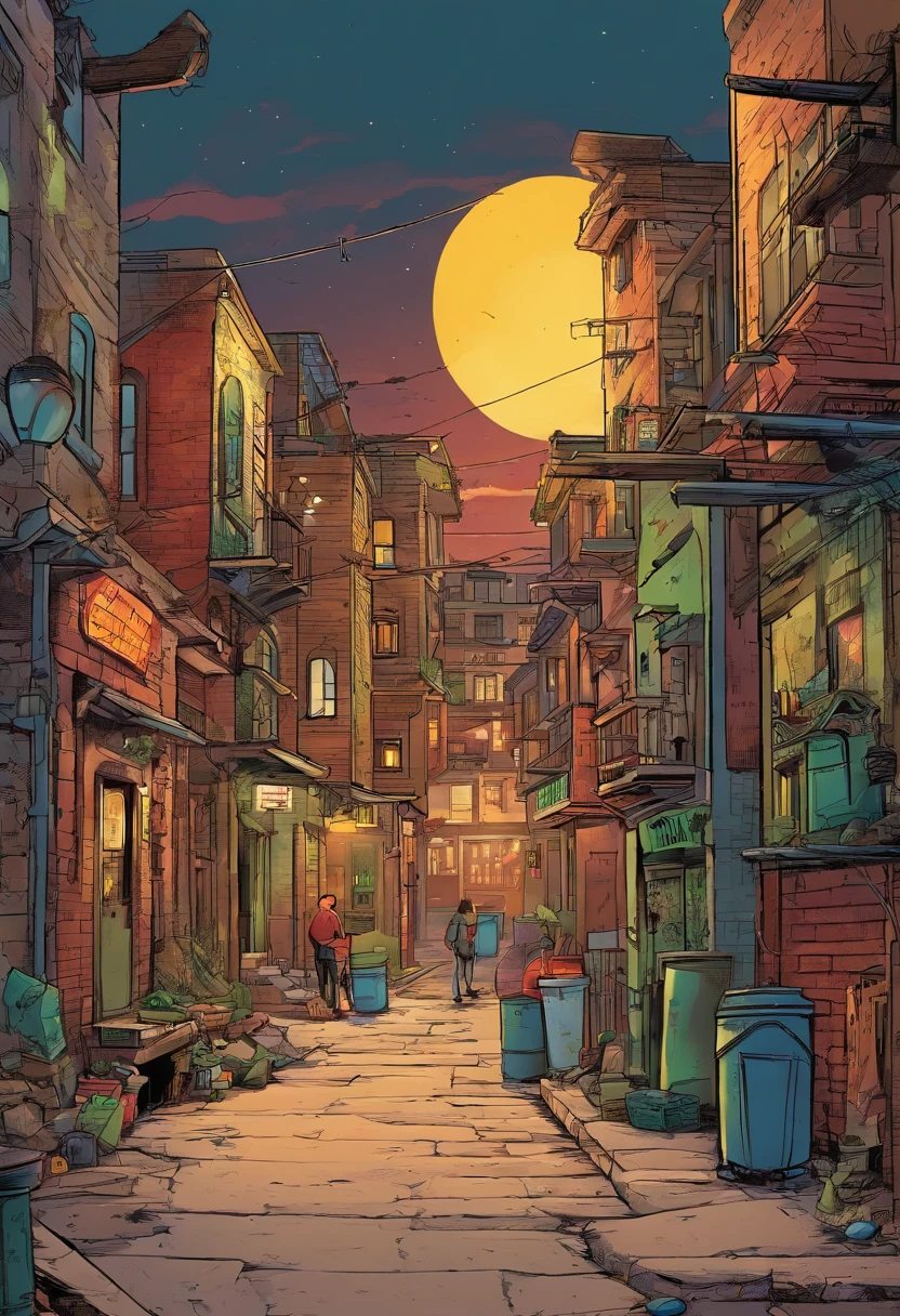 A quiet alleyway with dumpsters and dimly lit street lamps. A group of thugs are surrounding a frightened civilian, demanding their wallet.]