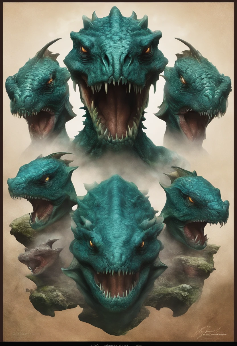 Hydre,three head,realiste,terrifiant,dnd,monster, aquatic, eat human