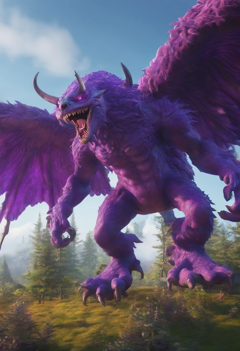 Purple Monster, flying over the forest