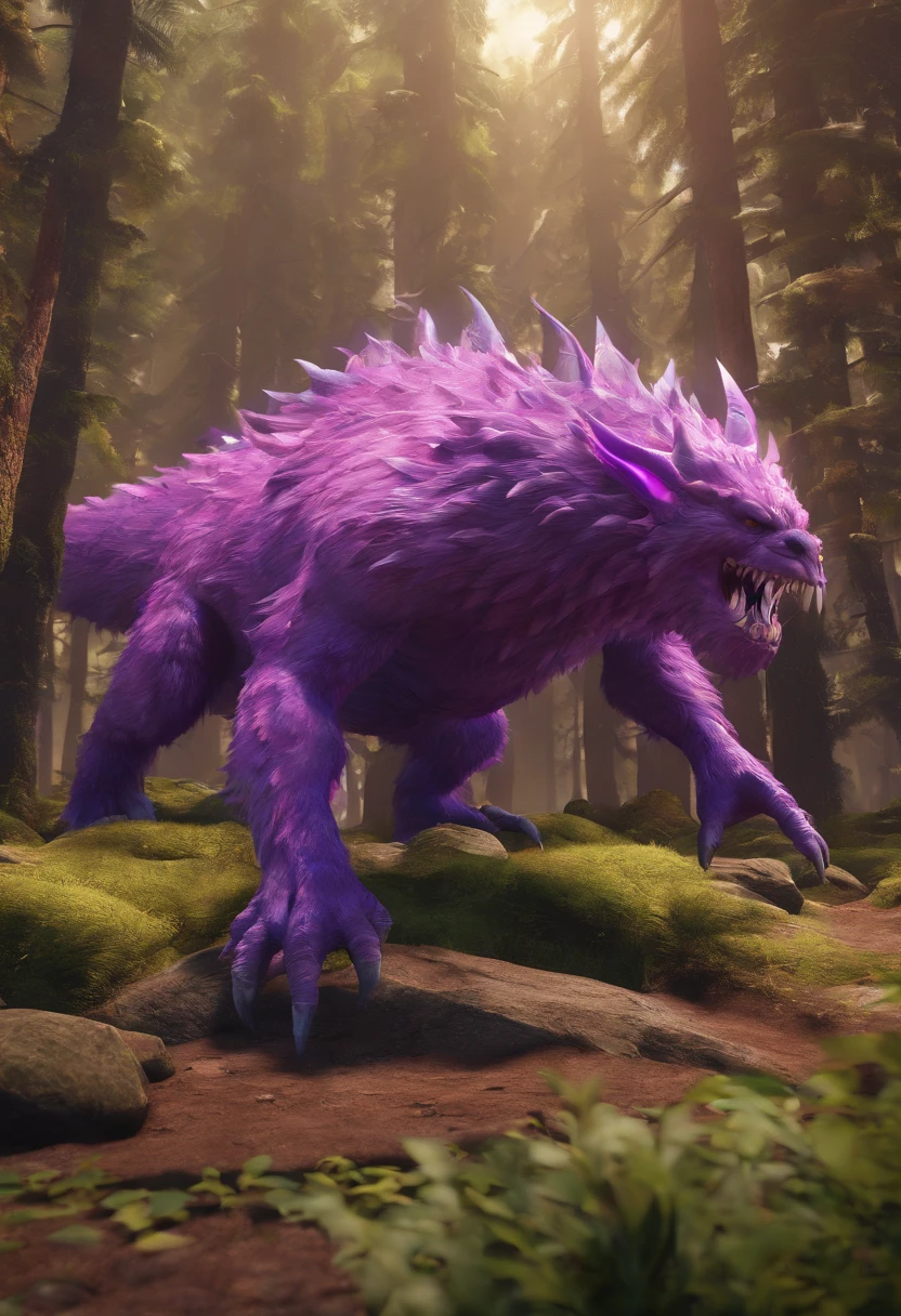 Purple Monster, flying over the forest