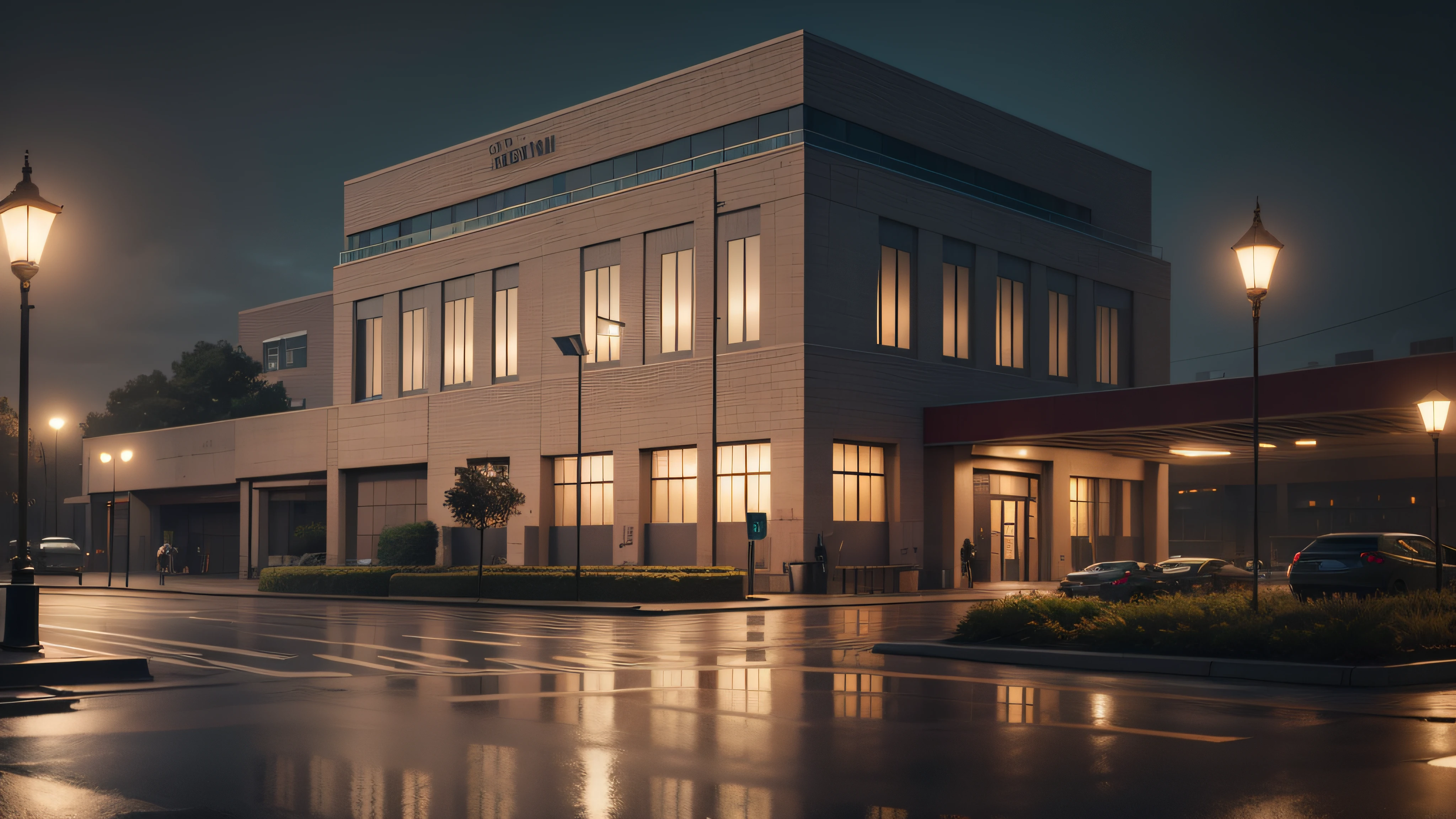Extremely detailed, best quality, outside of a hospital, outside of the hospital, gloomy, 8k, realistic, night, gloomy environment