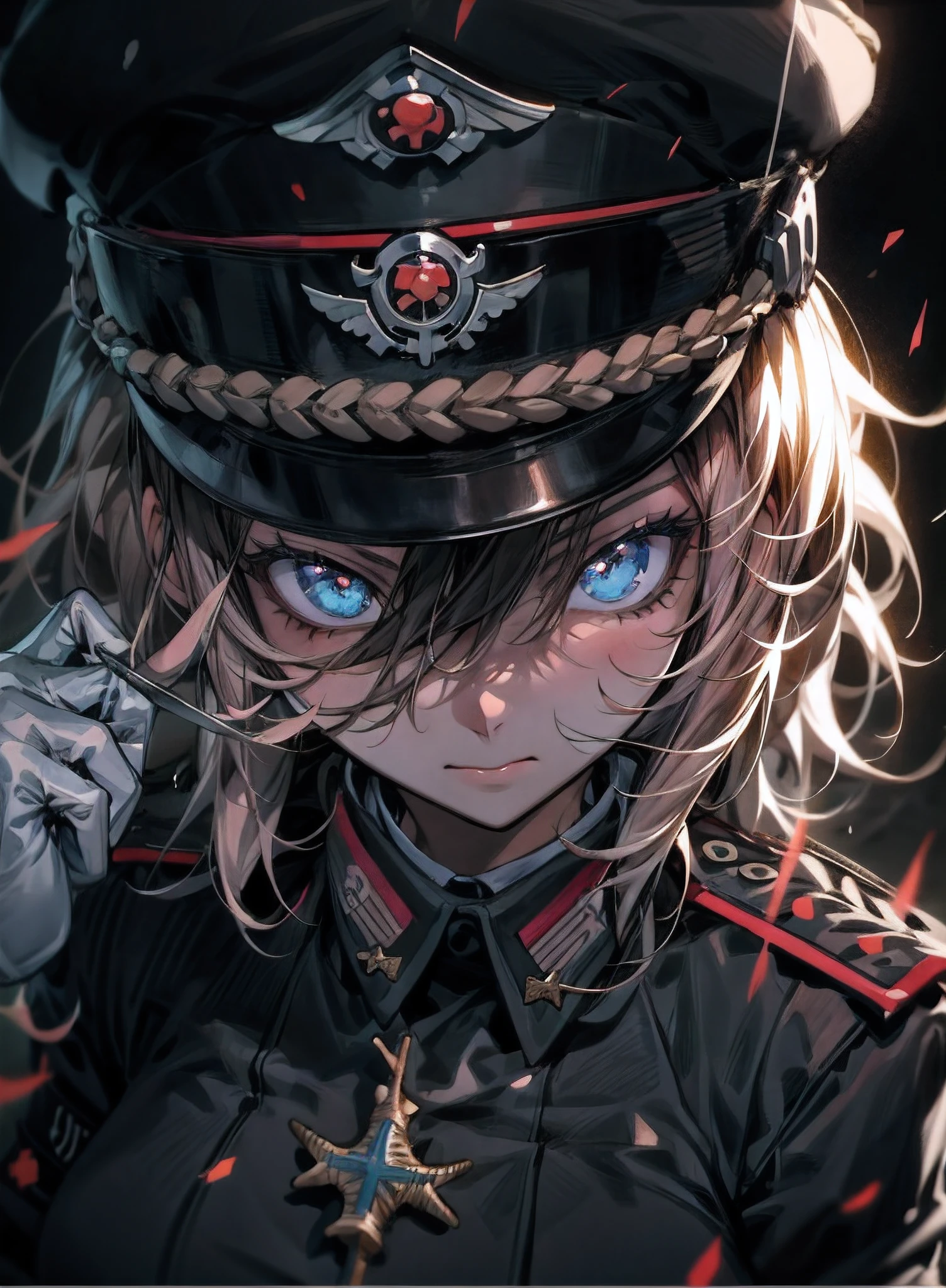 anime girl in uniform with a sword and a hat, detailed digital anime art, best anime 4k konachan wallpaper, 4k anime wallpaper, anime maid  ss military, badass anime 8 k, anime wallpaper 4 k, anime wallpaper 4k, anime art wallpaper 4k, anime art wallpaper 4 k, anime style 4 k, stunning anime face portrait,(background:beach)