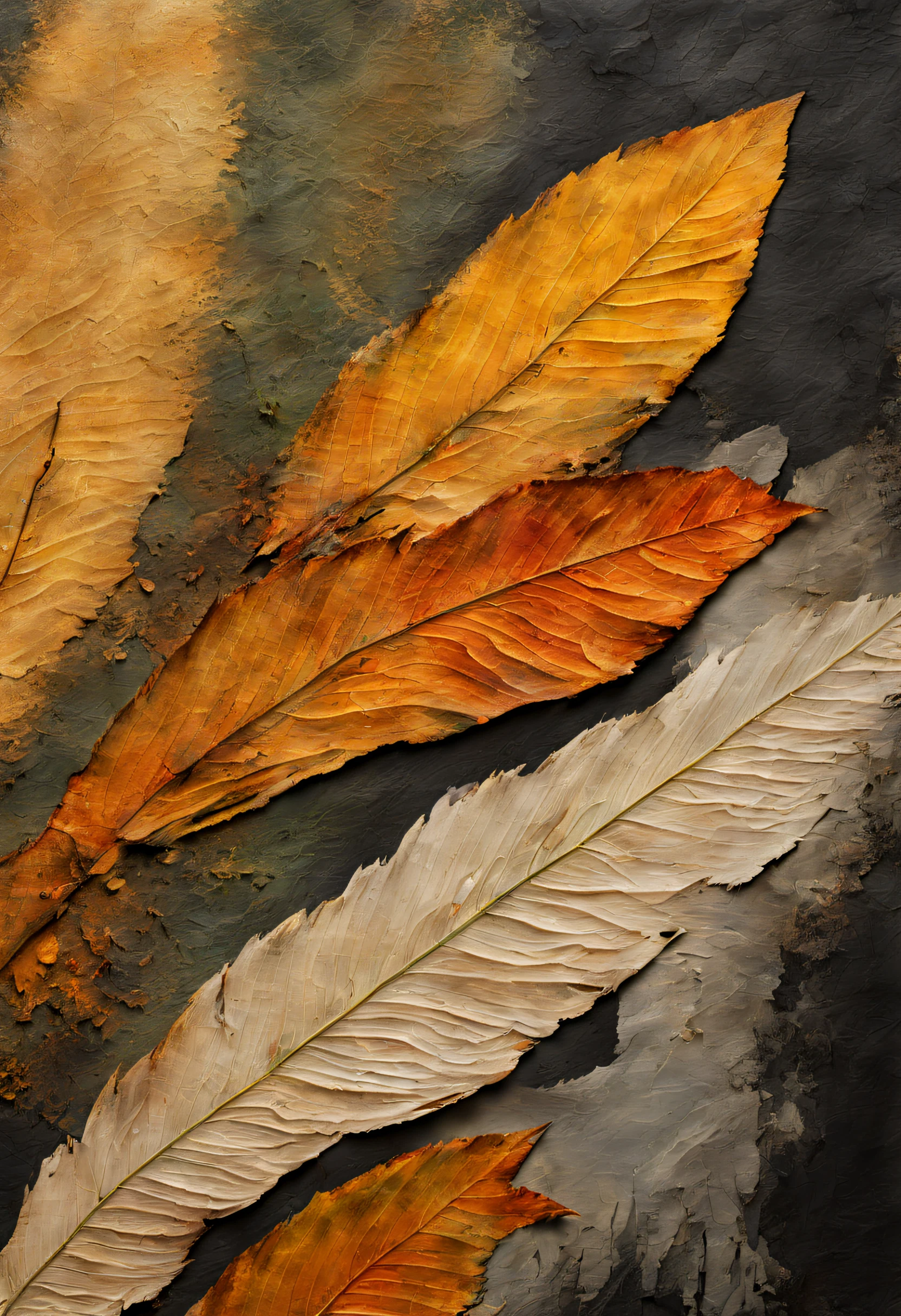 folhas secas, abstract art, Pinceladas, um close up de uma pintura abstrata de folhas secas, fundo acinzentado, natureza-morta, intrincadas folhas avermelhadas e escuras envelhecidas, folhas secas detalhadas, 8k altamente detalhado