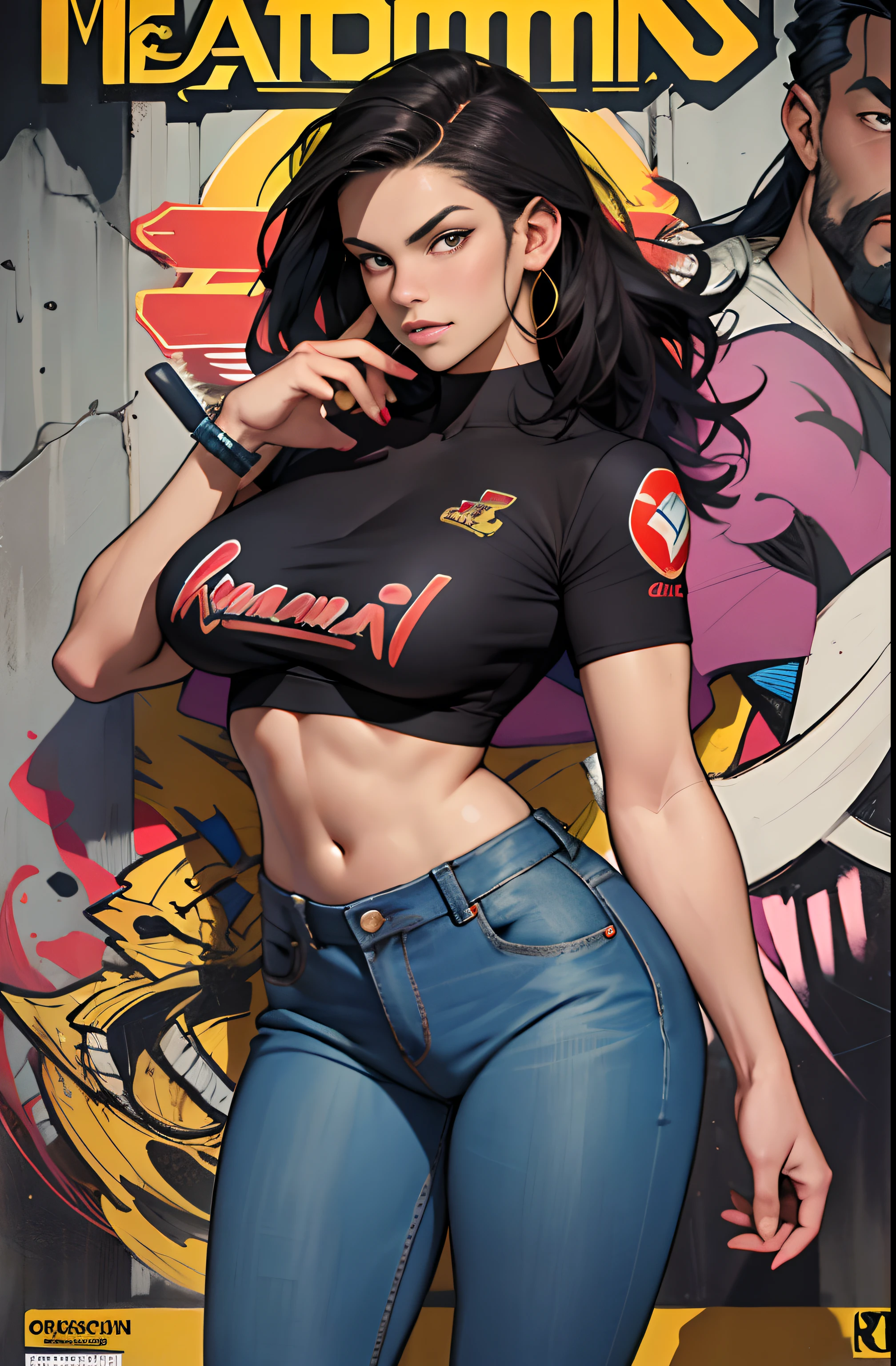 foto crua, ::estilo comix por marc silvestri:: mulher bonita e negra ashley alexiss, europeu perfeito e detalhado, estilo ::2.0 comix illustration style, estilo tatoon, modelo de homem ultra detalhado, (fundo bonito e claro: 1.2),, fantastic paintings, estilo graffit, olhos altamente detalhados, uma camiseta branca ou carimbo tatoon, cabelo loiro, obra-prima, melhor qualidade, alta qualidade, highres, aprimoramento de detalhes, ((imagem mais bonita do mundo)), obra-prima, melhor qualidade, alta qualidade, highres, aprimoramento de detalhes, ((imagem mais bonita)), com cabelo preto curto e brilhante, vestindo uma grande camiseta de gola redonda, vestindo jeans, cinco pernas, like yellow sneakers, enfatizando a integridade do corpo humano, emphasis on the 5 correct fingers on each hand and the correct shadow, , imagem brilhante, arte de stanley artgerm lau, arte de kenneth rocafort, Arte de Genzoman, Arte de Joe Madureira, Arte de Blushyspicy, Arte de Stjepan Sejic, Arte de J Scott Campbell, Arte de Guillem March, Arte de Citemer Liu, 4K, alta resolução, Banda Desenhada, Personagem de banda desenhada, Banda desenhada, Banda desenhada, Alta Qualidade