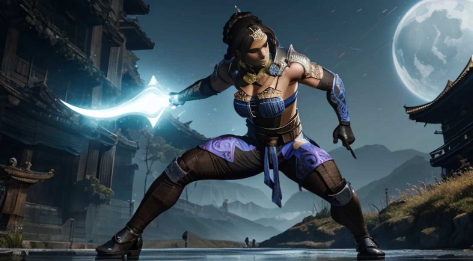 Milena from Mortal Kombat posing in a victory pose in her best outfit, (melhor qualidade, 4k, Altas, master part:1.2), ultra-detalhado, Realistic:1.37, Rosto e corpo detalhados, flowing hair, confident expression, cores vibrantes, guerreiro de artes marciais, olhos ferozes, Athletic Physique, traje intrincado, intricate design patterns, foco nítido, postura poderosa, dynamic pose, Cinematic lighting, fantasy scenery, personagem de jogo de luta, belas paisagens ao fundo, atmosfera intensa, alto contraste, Shadows Dramatic, artistic composition, pintado digitalmente, arte conceitual do jogo, vibrant and energetic, iconic character, arte inspirada na cultura japonesa.