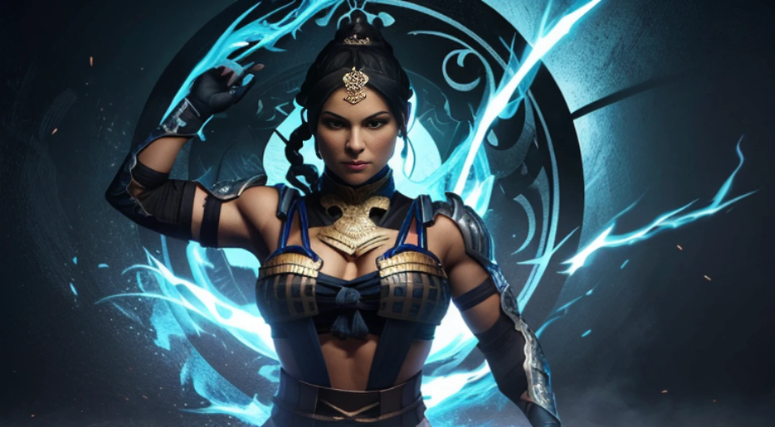 Kitana from Mortal Kombat posing in victory pose in her best outfit, (best quality, 4k, Altas, master part:1.2), ultra-detalhado, Realistic:1.37, Rosto e corpo detalhados, flowing hair, confident expression, cores vibrantes, guerreiro de artes marciais, olhos ferozes, Athletic Physique, traje intrincado, intricate design patterns, foco nítido, postura poderosa, dynamic pose, Cinematic lighting, fantasy scenery, personagem de jogo de luta, belas paisagens ao fundo, atmosfera intensa, alto contraste, Shadows Dramatic, artistic composition, pintado digitalmente, arte conceitual do jogo, vibrant and energetic, iconic character, arte inspirada na cultura japonesa.