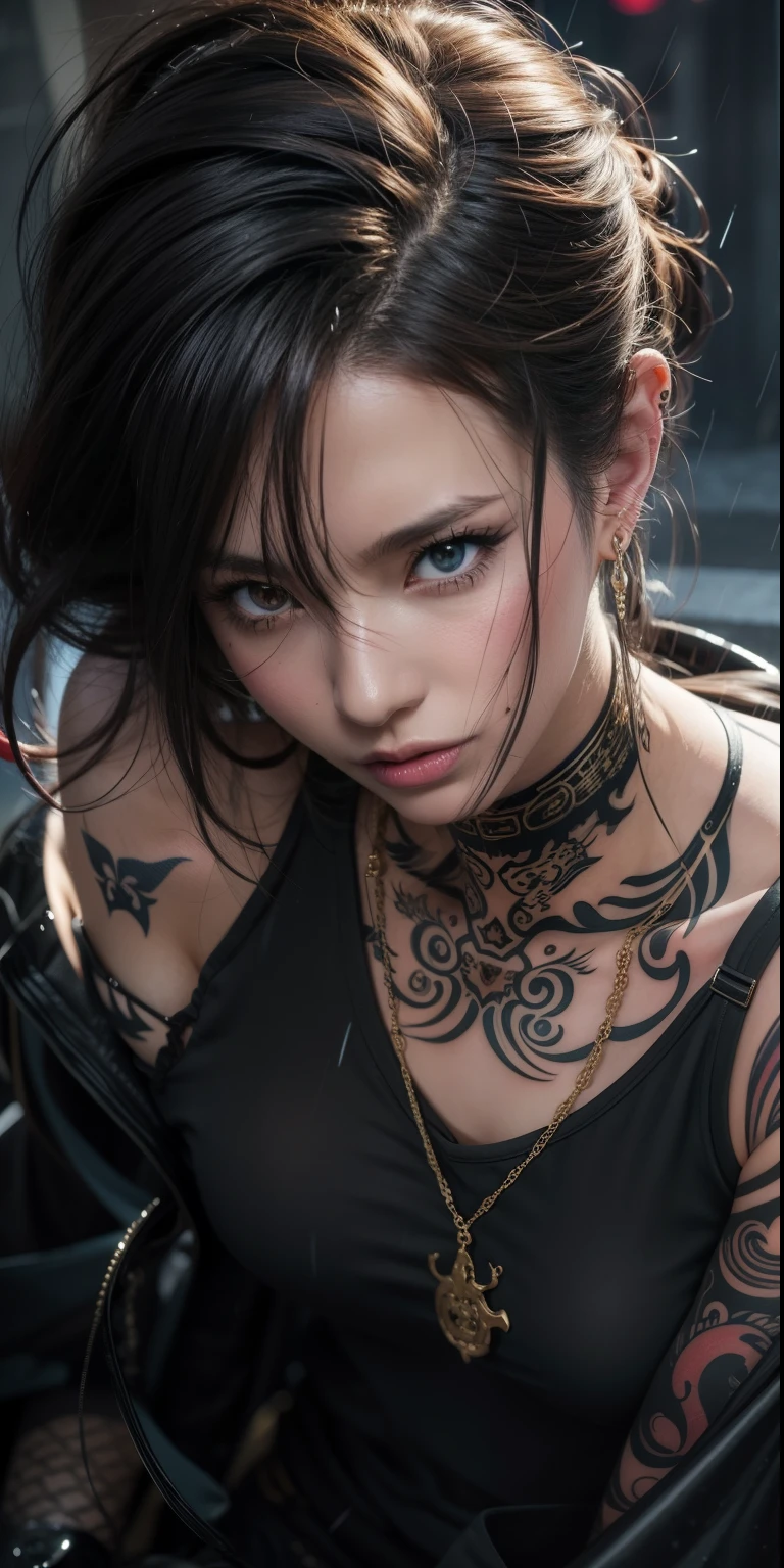 realistic girl with tattoos and piercings in the rain, handsome guy in demon slayer art, female anime style, female character, stunning anime face portrait, handsome japanese demon girl, detailed realistic character, badass anime 8k, realistic style 4k, realistic girl, beautiful androgynous prince, detailed digital art