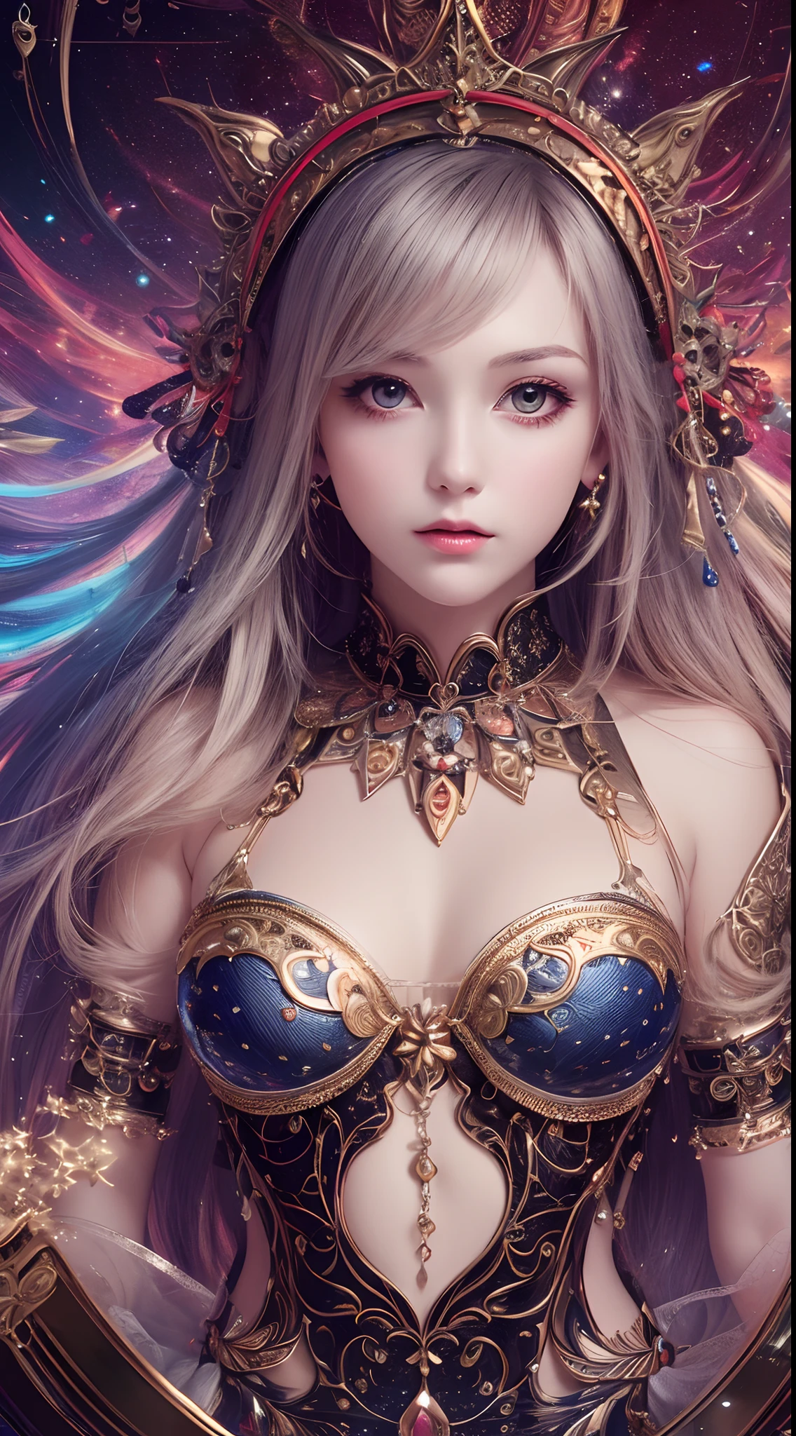 (Masterpiece, Top Quality, Top Quality, Official Art, Beautiful and Aesthetic:1.2), (1girl:1.3), (Fractal Art:1.3),(shinny skin),(many colors:1.4)