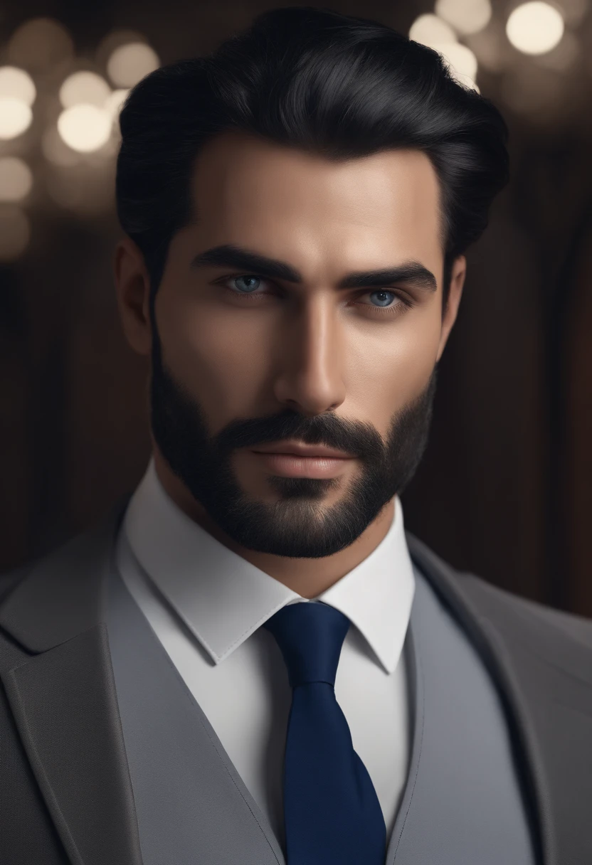 (Professional Man in Stylish Clothes), (Pas de barbe,) (yeux bleus) (portrait) Beautiful and serious appearance, dark blue hair, Elegant and elegant, and strong body very formal white shirt, (Realistic and high-quality image), ((Best quality, 8k, master piece). Ultra detailded. detailed skin. ultra realist