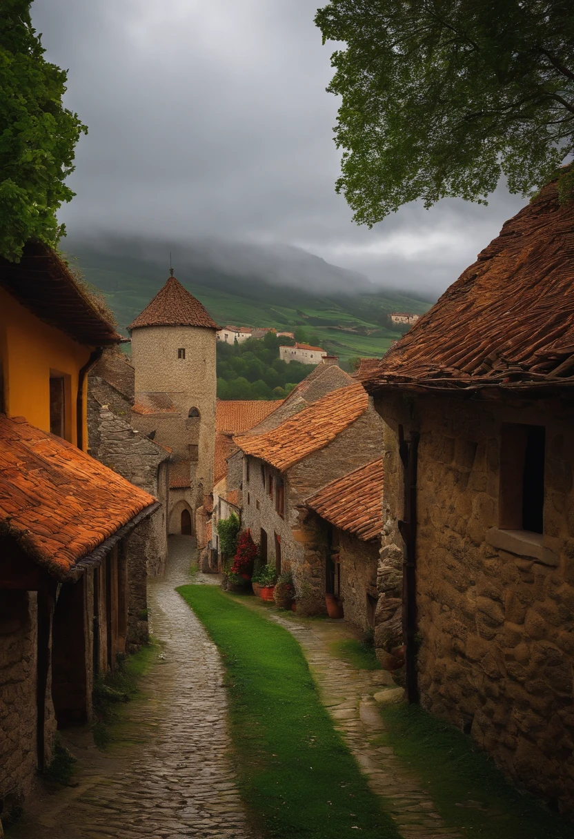 Medieval village Bitófa overcast weather