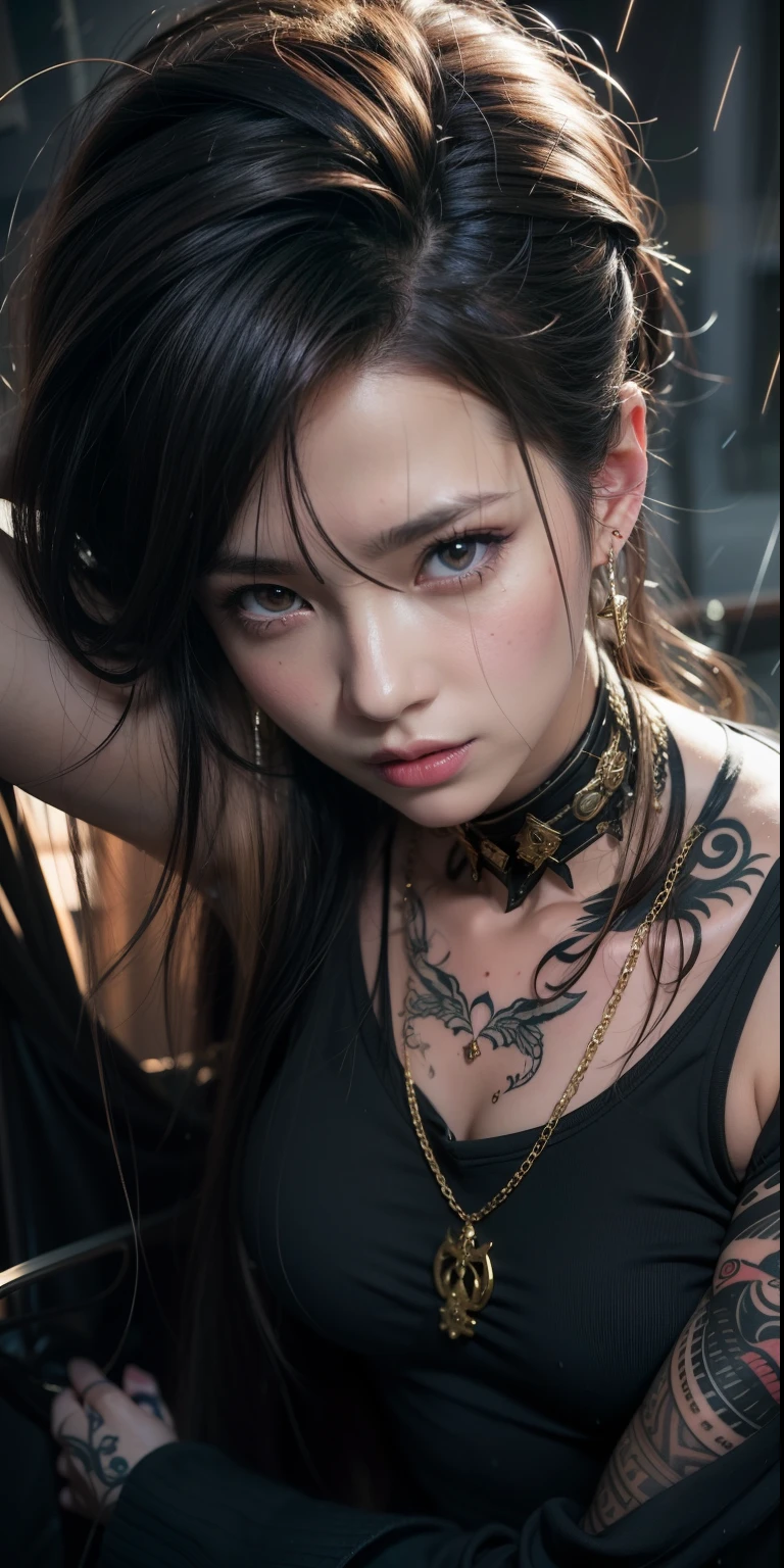 realistic girl with tattoos and piercings in the rain, handsome guy in demon slayer art, female anime style, female character, stunning anime face portrait, handsome japanese demon girl, detailed realistic character, badass anime 8k, realistic style 4k, realistic girl, beautiful androgynous prince, detailed digital art