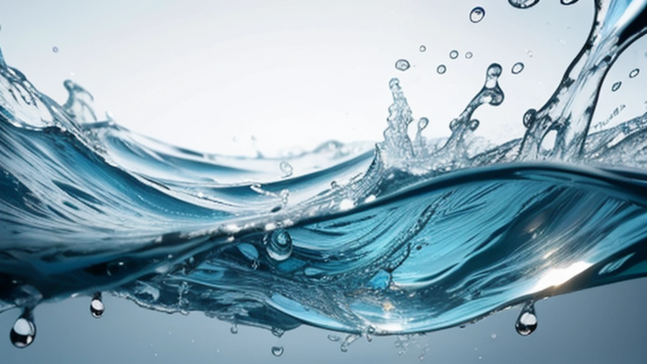 Close-up of water waves with bubbles coming out, Waves of water particles, Splash simulation, water particles, water particles, Hyper-Detailed Water, detailed water, water powers water swirling, Water, water swirling, Volumetric metering of water, Splash painting, Wavy water, Water particles in the front, splash water