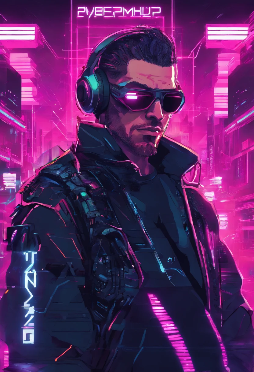 Make me a cyberpunk poster with a man
