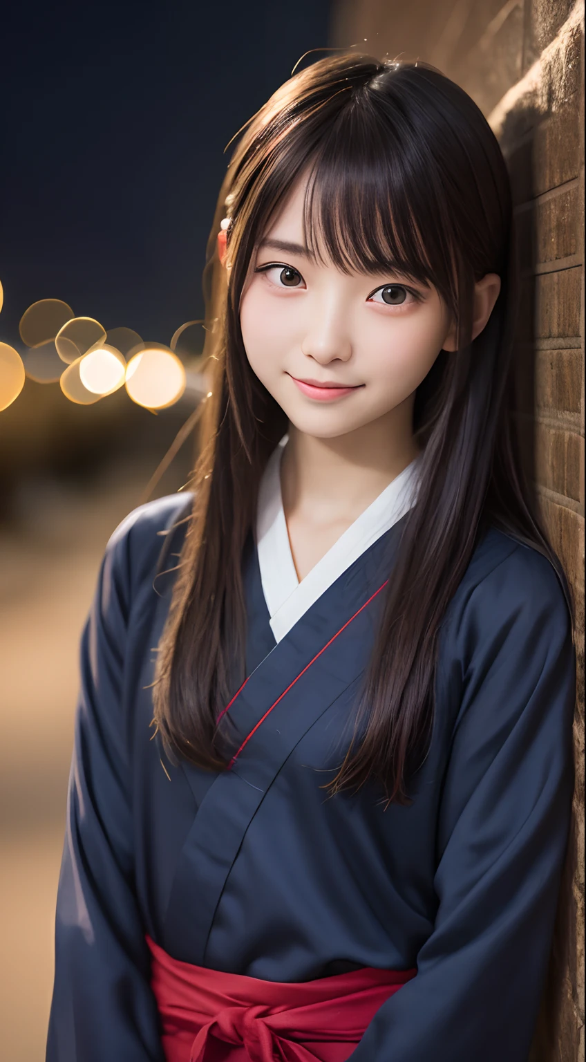 masutepiece, Best Quality, 8K, , Teen, Raw ph absurderes, award winning portrait, Smile, Solo, (Night:1.8), Idol face, violaceaess, Delicate girl, Upper body, Digital SLR, Looking at Viewer, Candid, Sophisticated,Thin arms, Professional Lighting, Film grain, chromatic abberation, (Eyes and faces with detailed:1.0), (Bokeh:1.1) , Hanfu , closes mouth