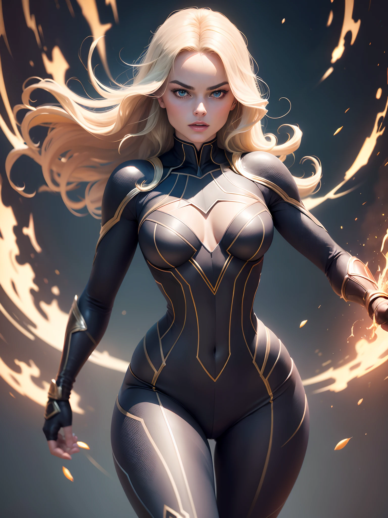 Margot Robbie em um traje de Fantastic 4, corpo inteiro, ((best quality)), ((Selecionado:1.4)) super resolution, Cinematic lighting, ultra realistic, ...RAW , (realismo: 1.5) , (Realisitc: 1.4 ), (Absurdidade:1.4), 8k, ultra-detalhado, circunstanciado, (One:1.4 apenas), (Visualizador voltado para:1.3), HD4