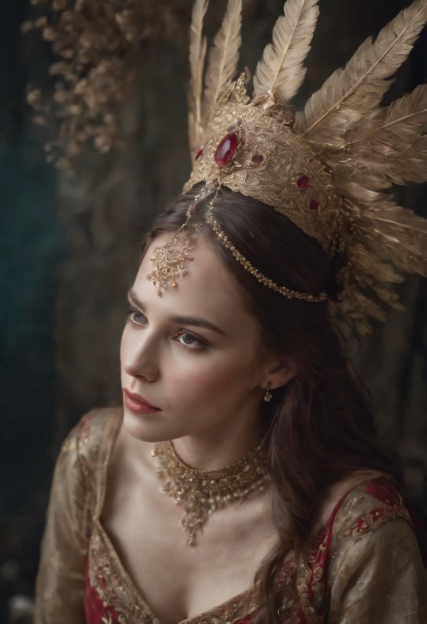 Beautiful shaman woman, Dulces y golosinas de Jewels, diamantes, rubies, perlas, Details of the interaction Gold and silver threads, Dramatic lighting, 8k, High detail, Hiper detalle, flores y mariposas, Hiper detalle, arte digital por Carne Griffiths, Sam Toft, and Carne Griffiths and the Lord. Frijol por awwchang, Brooke Shaden, Kinematic, DarkFantasy, Renderizado 3D, 插圖, vivir, Cinematographer, portrait photography, producto, typography, poster, Wildlife Photography