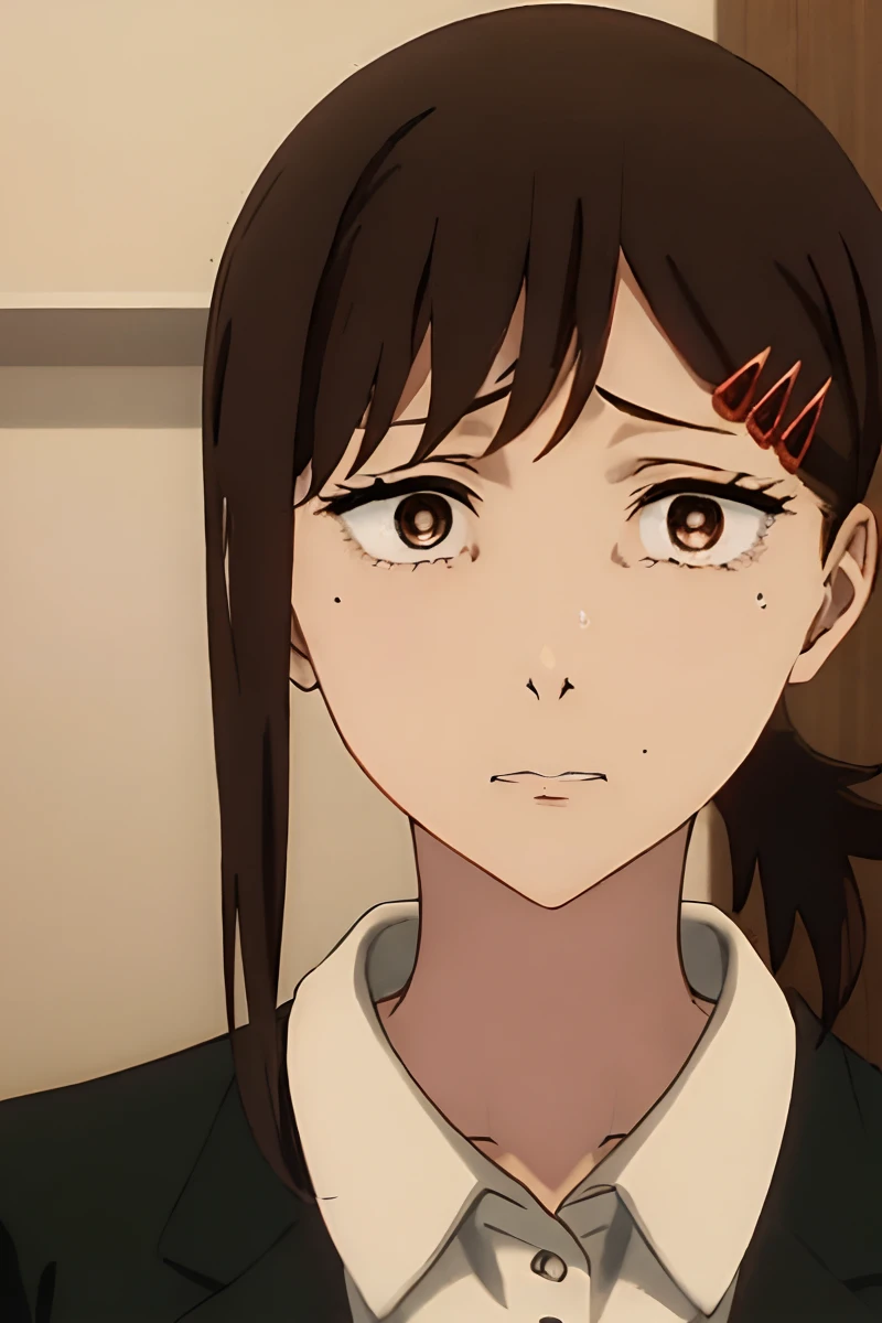 (masterpiece), (best quality), 1girl, ggas_kobeni, brown hair, hairclip, neutral expression, detailed face, brown eyes, looking at viewer,hentai