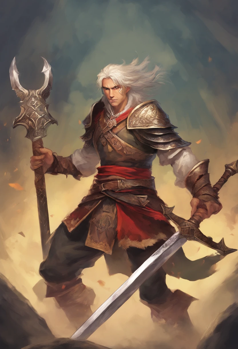 1 menino, menino novo, guerreiro, estilo rpg, espada longa, cabelos loiros, menino musculoso