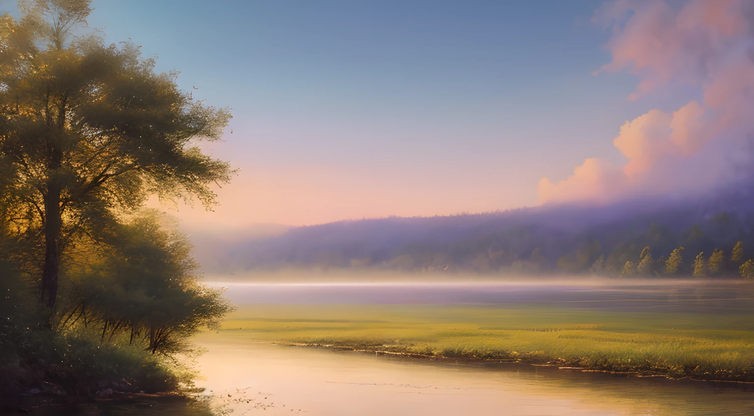 masterpiece, best quality, high quality,extremely detailed CG unity 8k wallpaper, A tranquil and peaceful scene, featuring a serene lake nestled among rolling hills and surrounded by a verdant forest, with a misty morning fog that adds an air of mystery and enchantment, artstation, digital art, intricate, trending, muted colors, artstation, digital illustration, intricate, trending, pastel colors, oil paiting, award winning photography, Bokeh, Depth of Field, HDR, bloom, Chromatic Aberration ,Photorealistic,extremely detailed, trending on artstation, trending on CGsociety, Intricate, High Detail, dramatic, art by midjourney