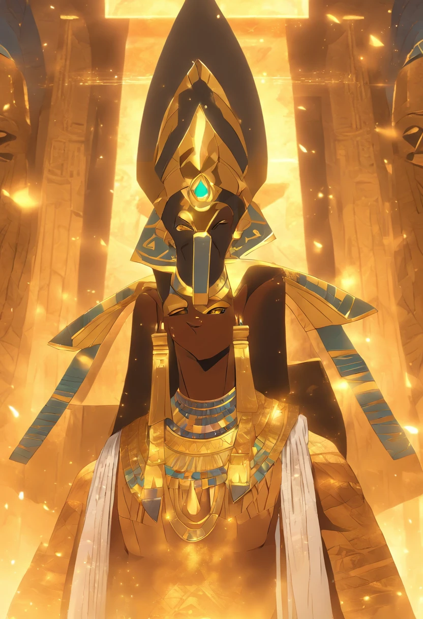 (((Osiris wearing a crown))) best quality, ultra-high resolution, 4K detailed CG, master piece, Egyptian mythology,Osiris, Pharaoh's Crown,Egyptian temple,Egyptian clothing, desert,Egyptian palace,((standing) ) , aesthetics, Beautiful image, centered on the screen