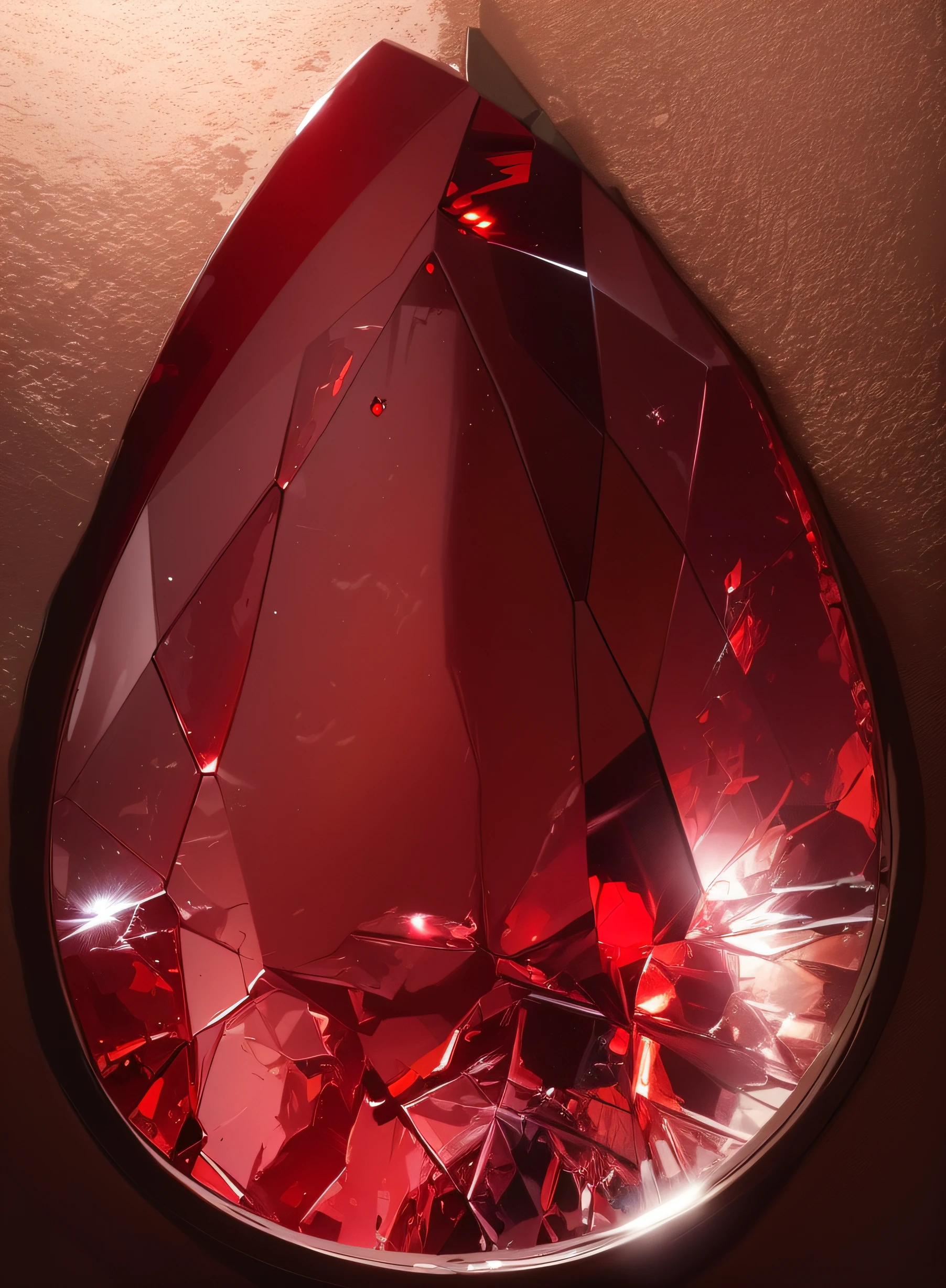 a man's face reflected in a red gemstone