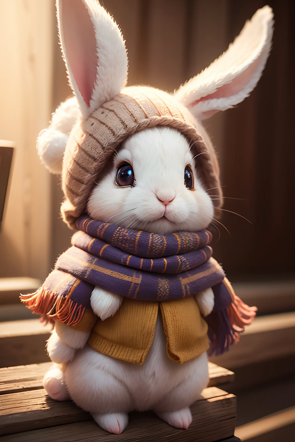 small rabbit, tierno, con bufanda, imagen en 4k