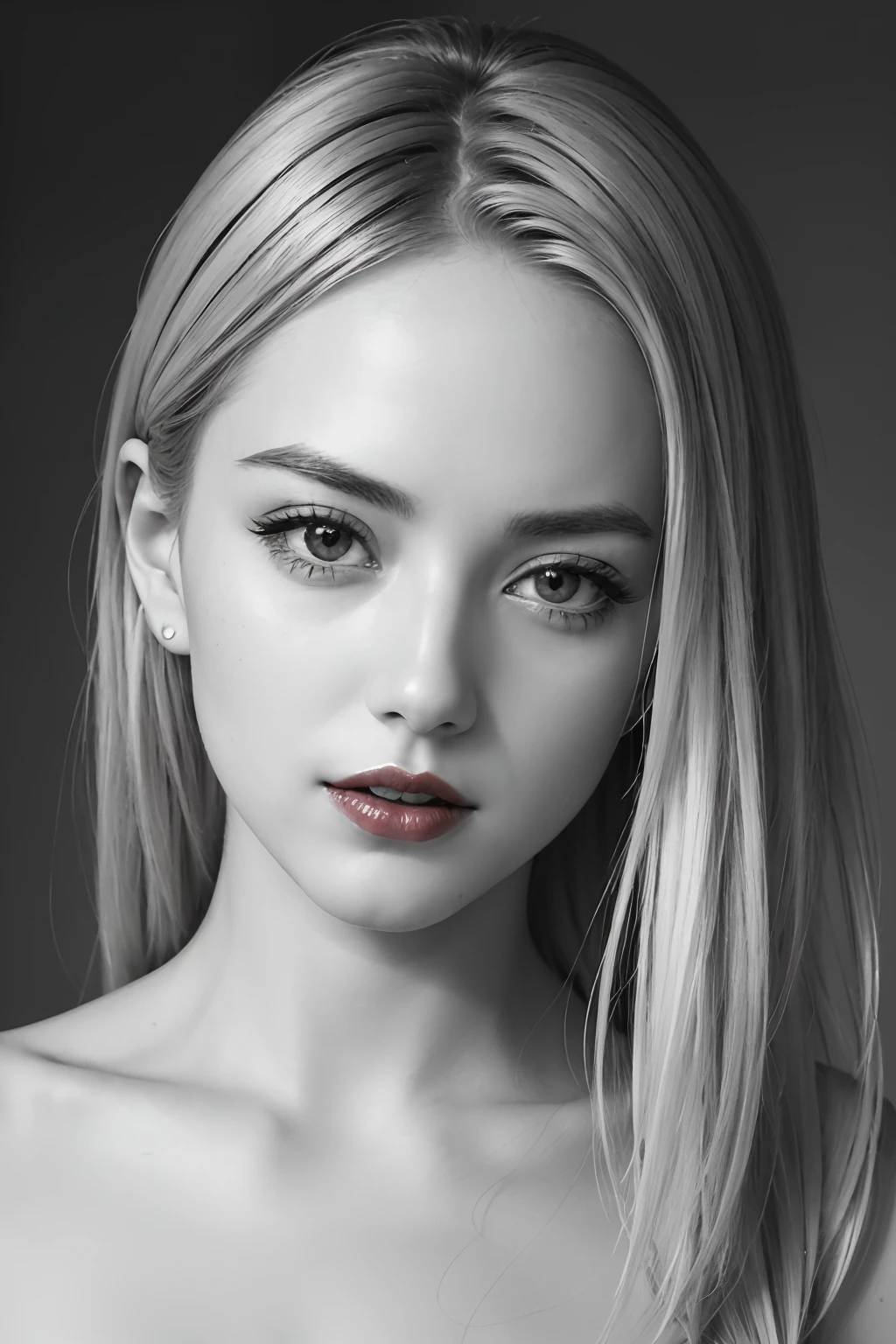 styles, Model Essay Style, RAW photo of blonde girl, ((Monochrome photography)), 1girl in, ((Facing the front)), The upper part of the body, face perfect, top-quality, ultra-detailliert, film grains, A hyper-realistic, ultra realistic textures, masterpiece, highly detailed CG unit 8k wallpaper