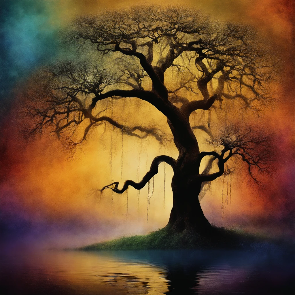 A creative and visually descriptive representation of a weeping tree, with a variety of styles and variations that will captivate your imagination.
Magical cosmic colors, rice paper texture, digital ink. Wet to wet clouds. da vinci style