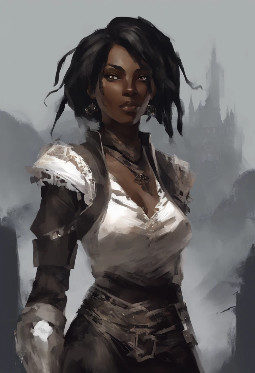 castlevaniaannette, short hair, black hair, dark skin, (black eyes:1.5), dark-skinned female, very dark skin, dreadlocks,