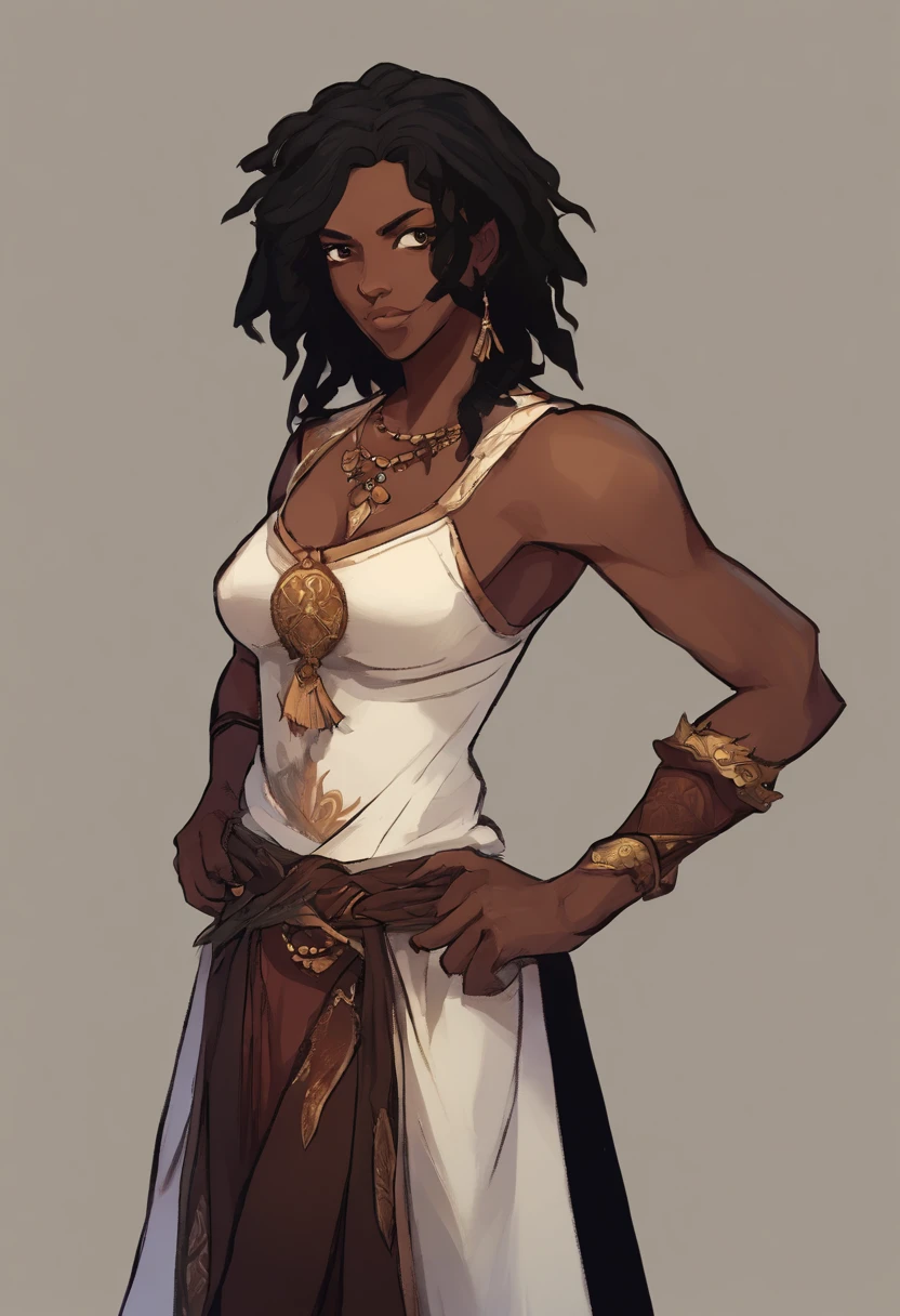 castlevaniaannette, short hair, black hair, dark skin, (black eyes:1.5), dark-skinned female, very dark skin, dreadlocks,