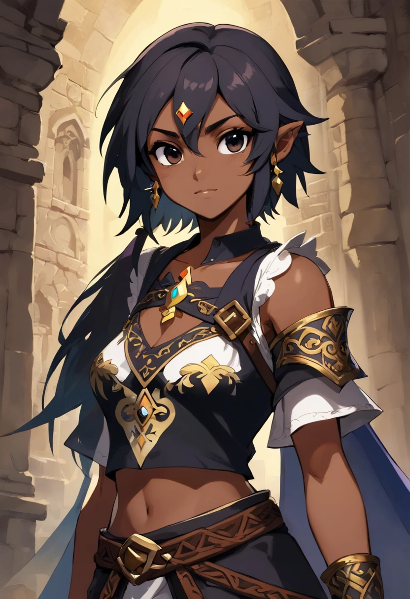 Bigboobs, Crop top, Chest window, big assa, Extra-short jeans, Light black skin,cleavage