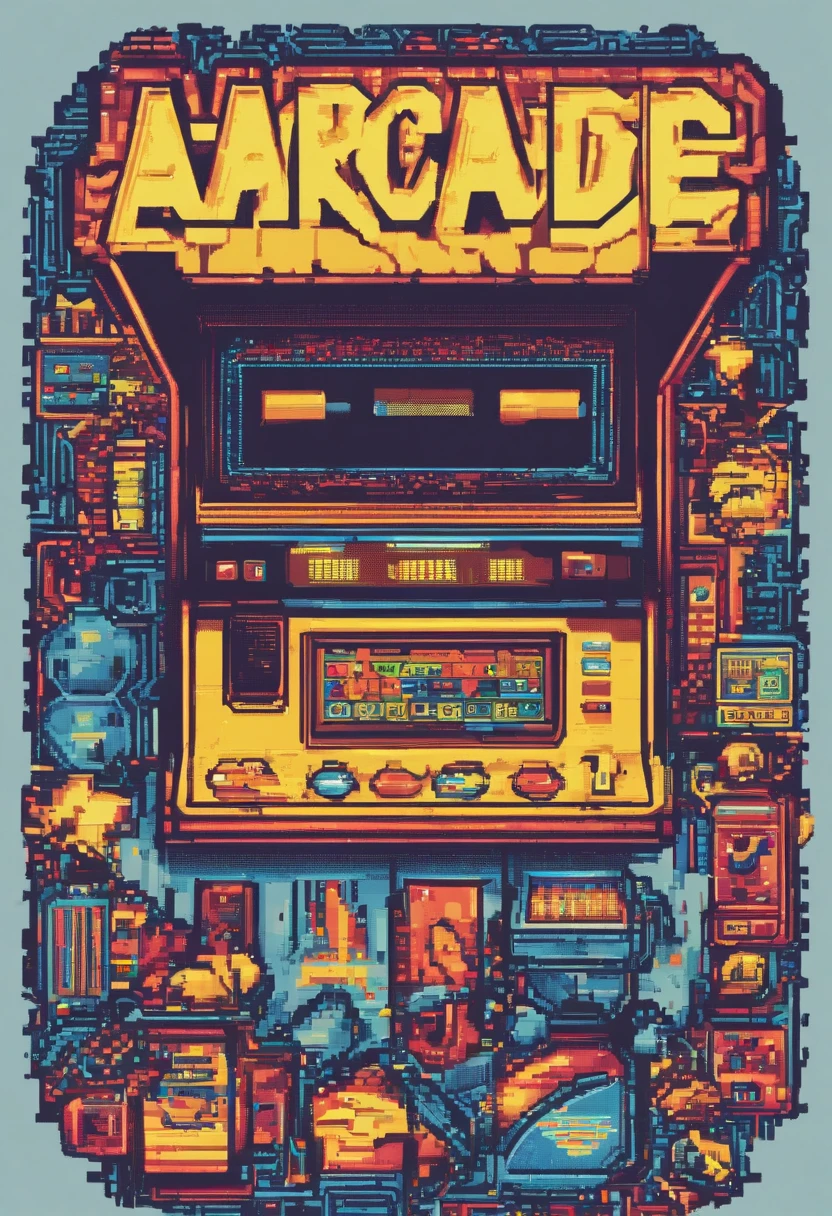 Retro style logo: A logo with retro elements, like an arcade or pixel art This would give a nostalgic feel to classic games in blue and yellow colors with a white background , vetor , 4k