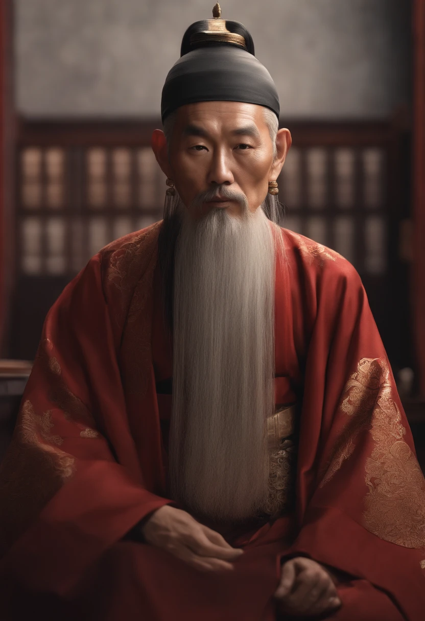 with a long beard,There was an Asian man in the library, Sharp gaze,Emaciated face,The realistic skin is inspired by Wu Daozi, Taoist, Wise old man, Taoist master, Inspired by Hu Zaobin, author:Cheng Zhengkui, inspired by Li Gonglin, author:Li Meishu, ancient japanese monk, An old man, inspired by Li Zai