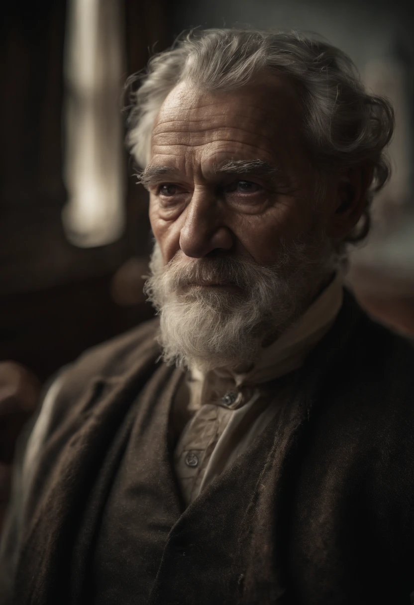 (best quality,4k,8k,highres,masterpiece:1.2),ultra-detailed,(realistic,photorealistic,photo-realistic:1.37),old man,black background,direct gaze,handsome,wise,wrinkles,gray hair,beard,intense eyes,characterful face,sharp focus,stark contrast,dramatic lighting,portrait