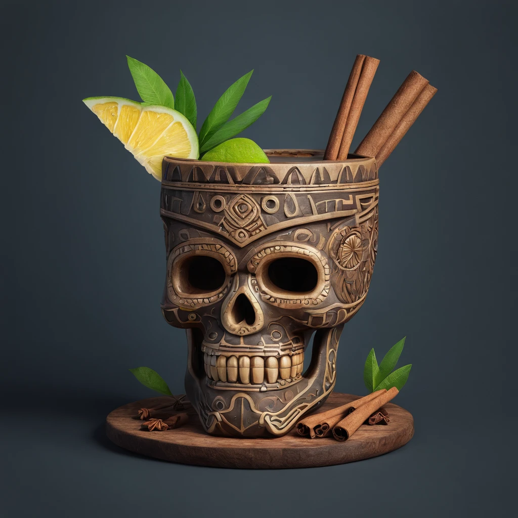 Aztec skull Tiki drink with cinnamon