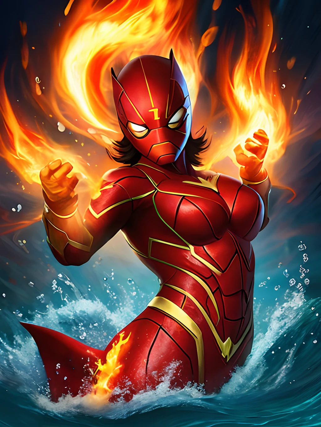 Aquatic flame superhero