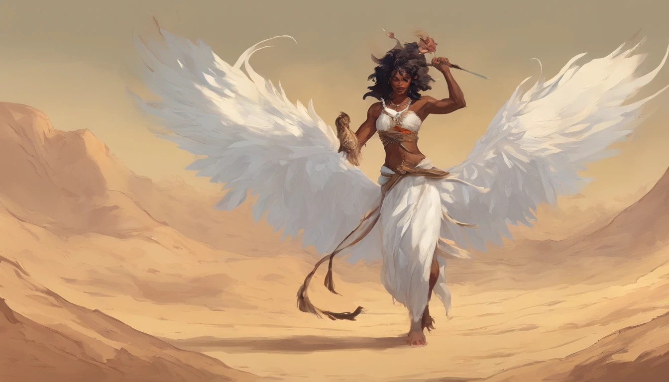 qualidade superior, obra prima, ultra-detalhada, Menina na forma de um anjo, Asas Negras, Tornado gigante, Um deserto, vasto, forte
