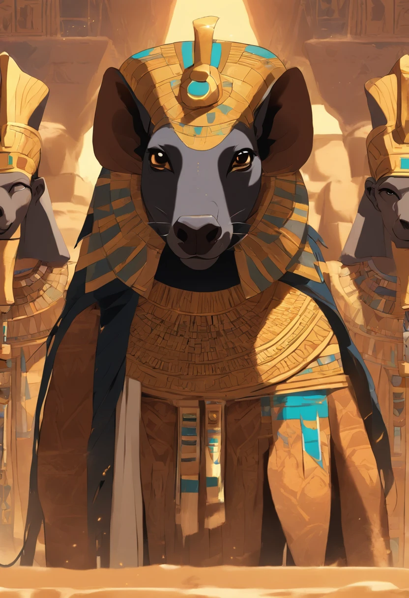 (((Egyptian God))) best quality, ultra-high resolution, 4K detailed CG, master piece,SETH,god of chaos, Egyptian mythology,expression of evil,Egyptian clothing, desert,((animal face, long nose similar to a tapir) ), aesthetics, Beautiful image, centered on the screen, oasis in the background