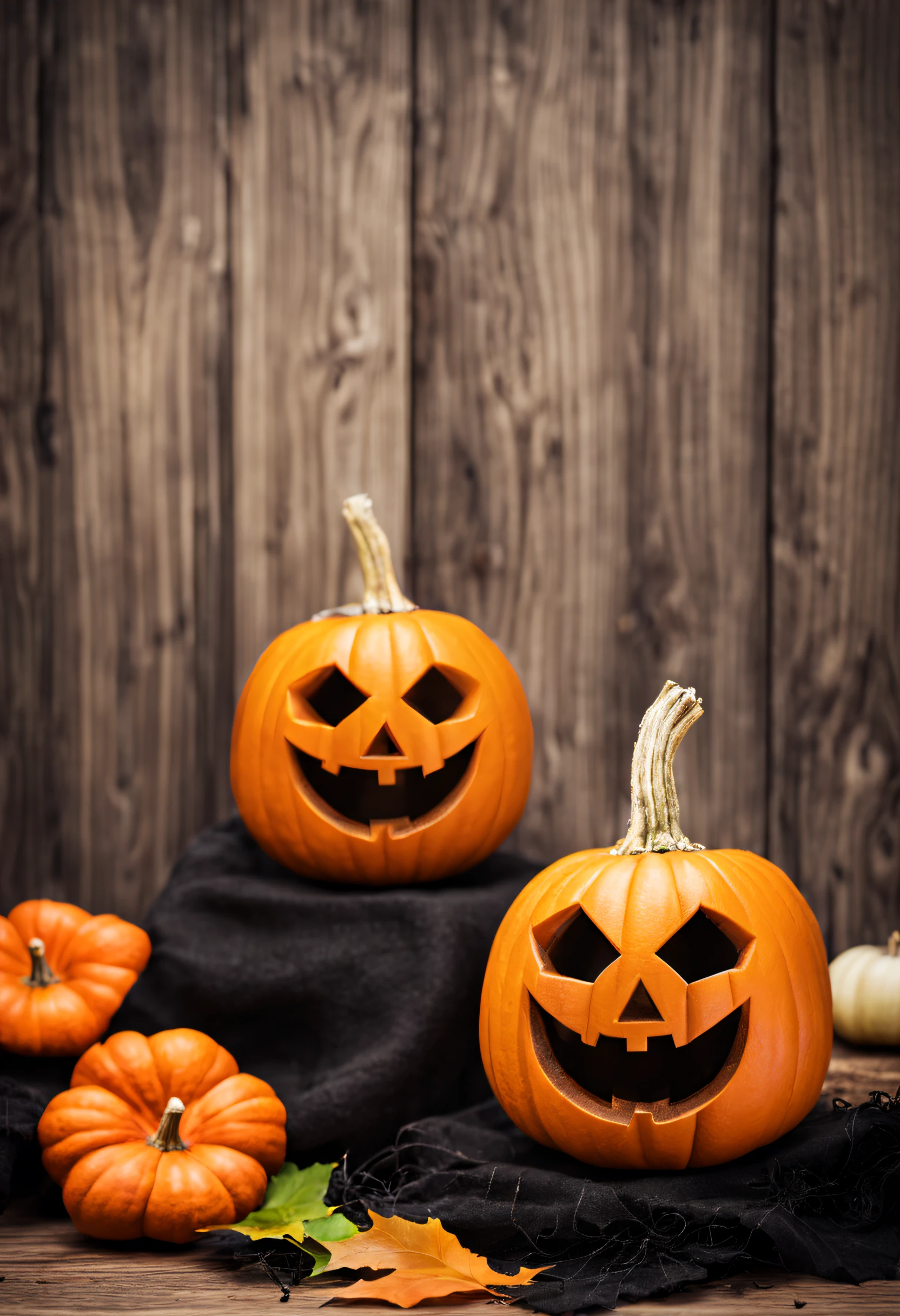 Halloween pumpkins on wooden background for Halloween Pumpkin Party 2018